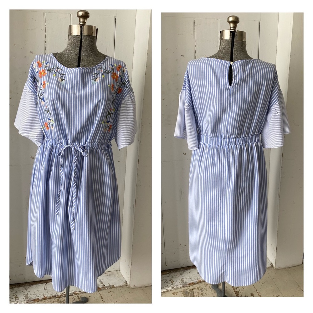Ava & Viv Cotton Embroidered Plus Size Stripe Dresss